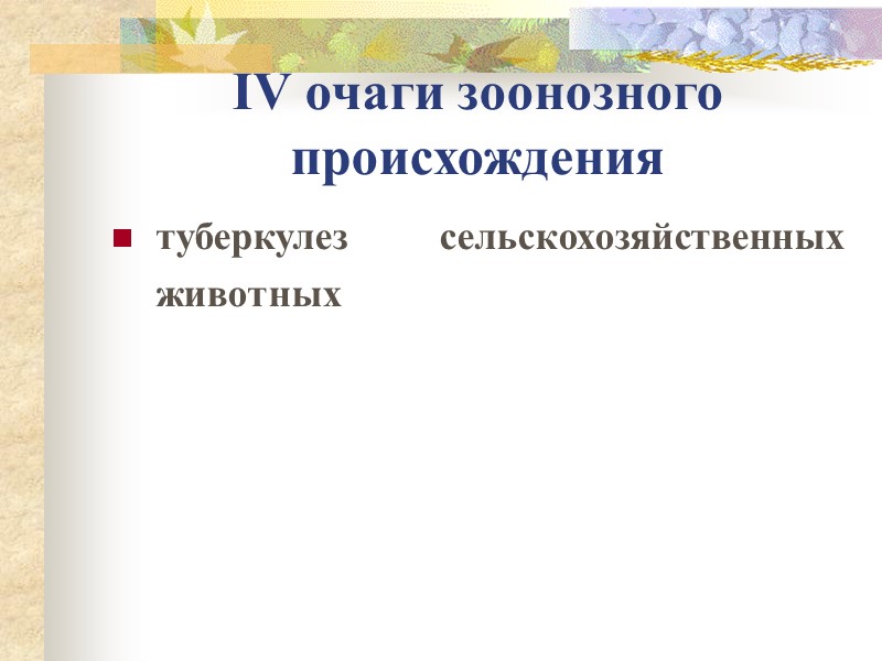 IV очаги зоонозного происхождения туберкулез сельскохозяйственных животных